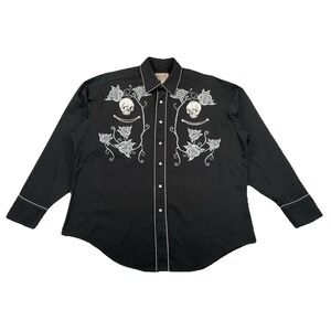 Rockmount Ranch Wear Pearl Snap Western Shirt Skulls Roses Black Men's XL
